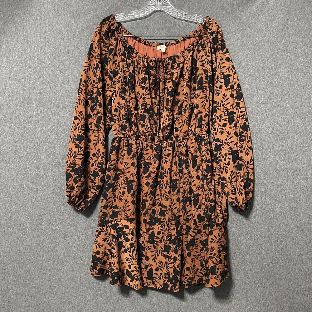 Kori America Women's Floral Print Dress Small Orange‎ & Black Polyester Lined